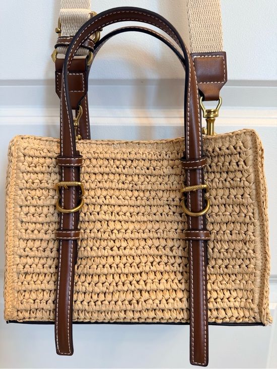 Zara Handbags - Zara Natural Straw Tote with Brown Leather Handles and Gold Hardware